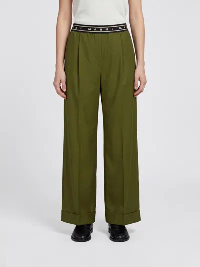 Marni Virgin Wool Palazzo Trousers In Green