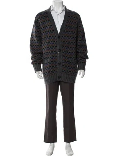 Pre-owned Marni Virgin Wool Patterned Cardigan W/ Tags In Gray