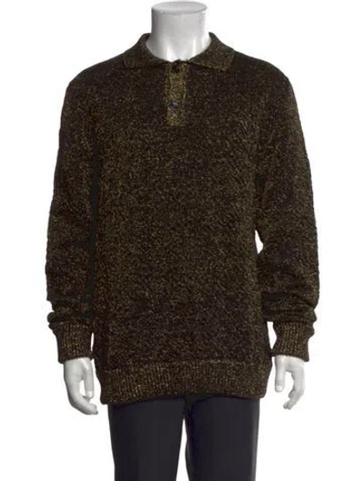 Pre-owned Marni Virgin Wool Patterned Polo Sweater W/ Tags In Green