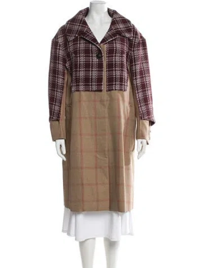 Pre-owned Marni Virgin Wool Plaid Print Faux Fur Coat In Brown