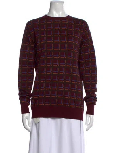 Pre-owned Marni Virgin Wool Plaid Print Sweater In Burgundy