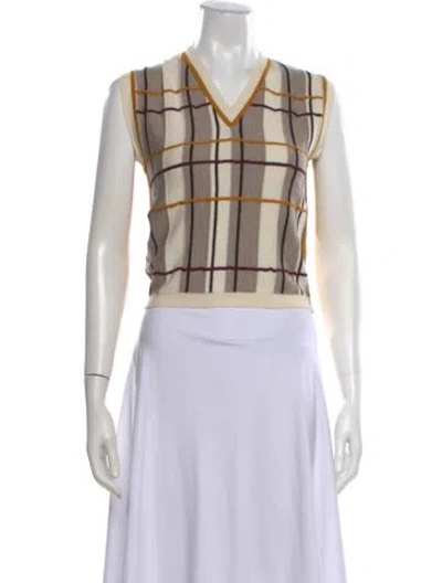 Pre-owned Marni Virgin Wool Plaid Print Sweater In Neutral