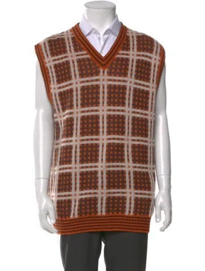 Pre-owned Marni Virgin Wool Plaid Print Sweater Vest W/ Tags In Orange