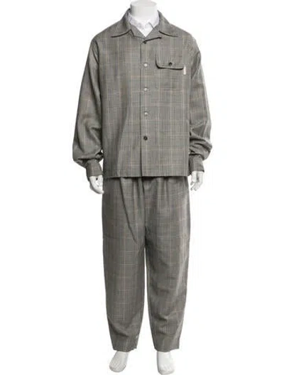 Pre-owned Marni Virgin Wool Plaid Print Two-piece Blazer In Grey