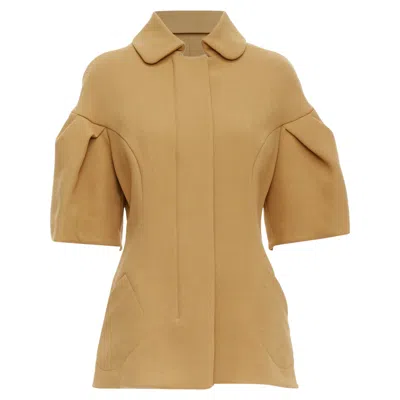 Marni Virgin Wool Puff Darted Sleeve Zip Round Collar Coat In Yellow