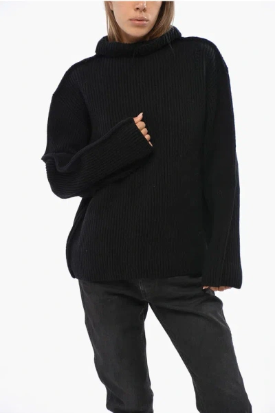 Marni Virgin Wool Ribbed Turtleneck Sweater In Black