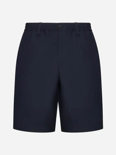 Marni Pleated Virgin Wool Bermuda Shorts In Dark Blue