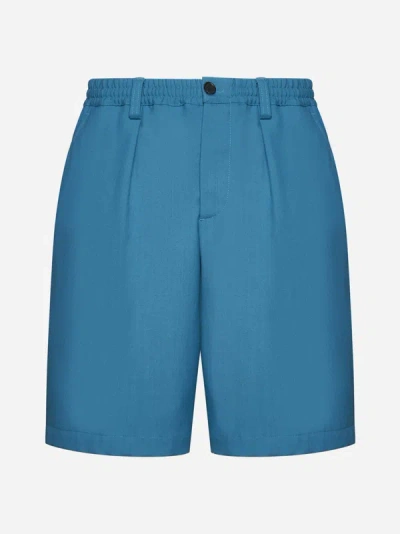 Marni Pleated Elasticated Waist Shorts In Blue