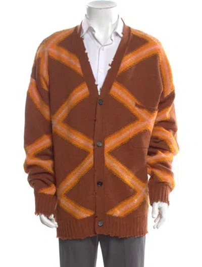 Pre-owned Marni Virgin Wool Striped Cardigan In Brown