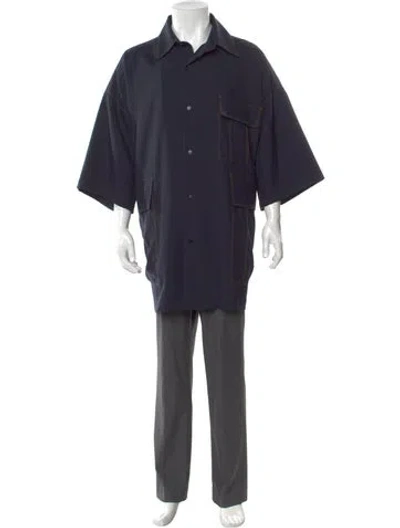 Pre-owned Marni Virgin Wool Three-quarter Sleeve Shirt W/ Tags In Blue