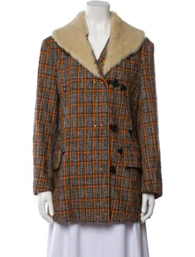 Pre-owned Marni Virgin Wool Tweed Pattern Coat In Orange