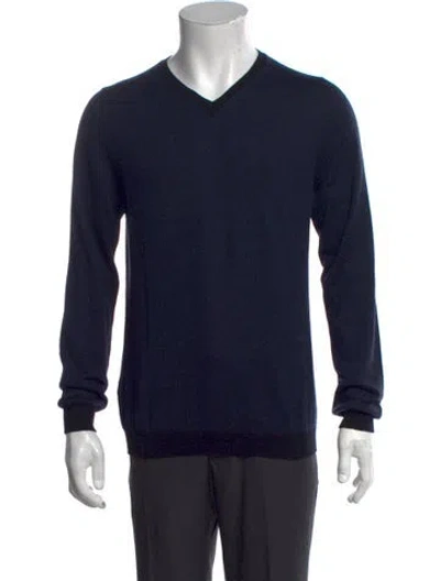 Pre-owned Marni Virgin Wool V-neck Pullover In Blue
