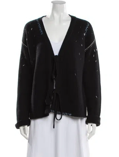 Pre-owned Marni Virgin Wool V-neck Sweater In Black