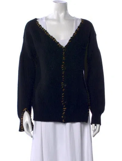 Pre-owned Marni Virgin Wool V-neck Sweater In Black