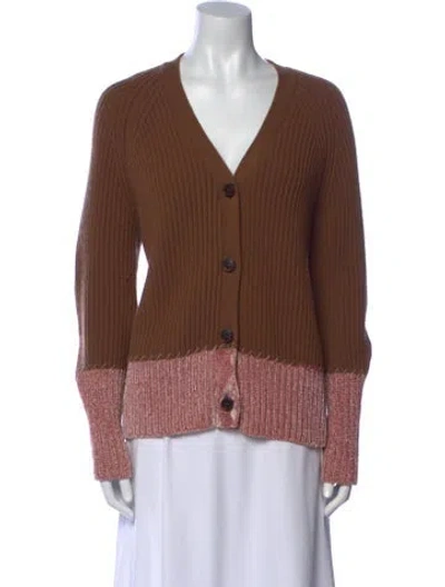 Pre-owned Marni Virgin Wool V-neck Sweater In Brown