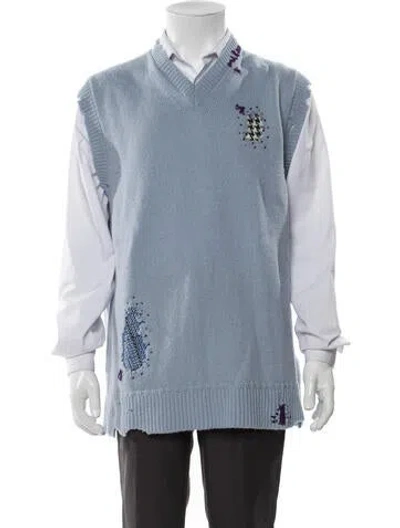 Pre-owned Marni Virgin Wool V-neck Sweater Vest In Blue