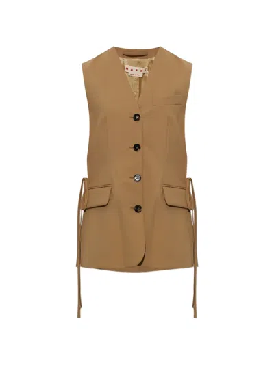 Marni V-neck Button-fastening Vest In Brown