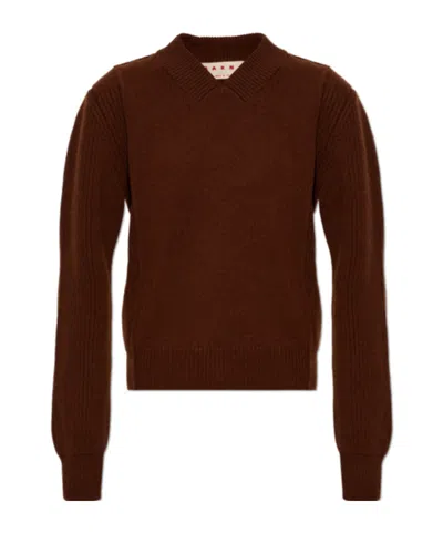 Marni V-neck Cardigan In Burgundy
