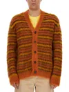 Marni Striped Mohair-blend Cardigan In Orange