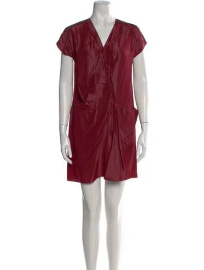 Pre-owned Marni V-neck Mini Dress In Burgundy