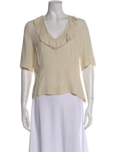 Pre-owned Marni V-neck Short Sleeve Blouse In Neutral