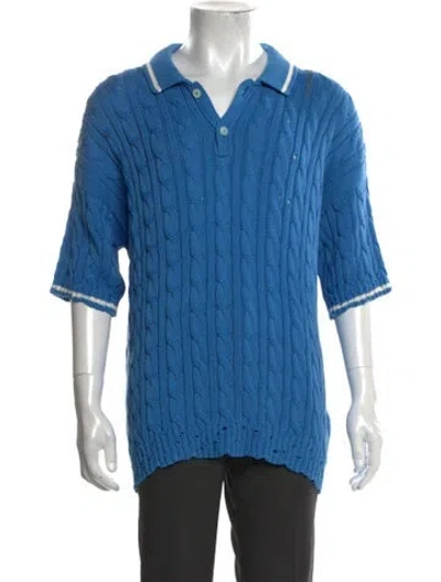 Pre-owned Marni V-neck Short Sleeve Polo Sweater In Blue