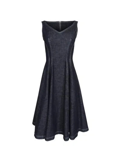 Marni Stretch Denim Midi Balloon Dress In Blue