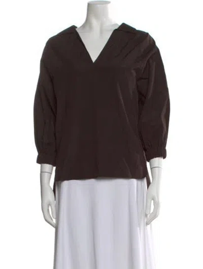 Pre-owned Marni V-neck Three-quarter Sleeve Blouse In Brown