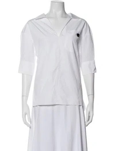Pre-owned Marni V-neck Three-quarter Sleeve Button-up Top In White