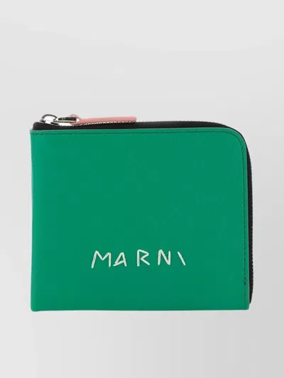 Marni Wallet Leather Contrast Trim Rectangular Shape In Sea Green