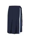 Marni Womens 00b99 Contrast-stripe Wrap-front Wool Midi Skirt In Blue