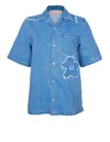 Marni Short Sleeve Button Up Top In Navy