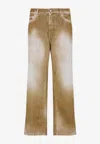 Marni Cotton Straight Leg Jeans With Adjustable Strap In Brown