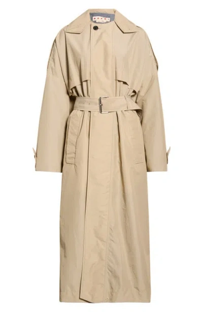 Marni Water Repellent Belted Nylon Blend Trench Coat In Neutral