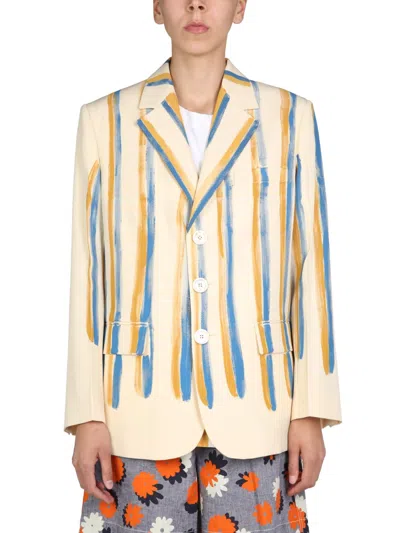 Marni Watercolour Stripe Grain De Poudre Blazer In White