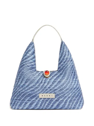 Marni Wavy-pattern Cabochon-trapeze Tote Bag In Blue