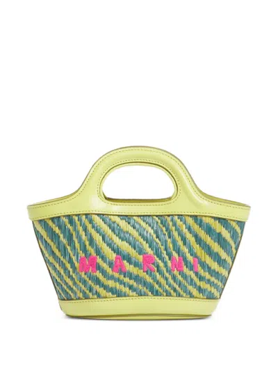 Marni Wavy-pattern Embroidered Tote Bag In Green