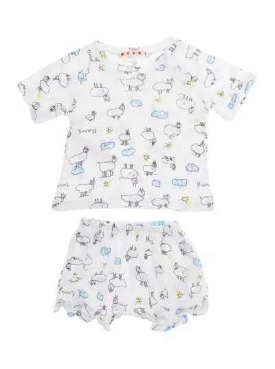Marni Whimsical Print Cotton Romper In White