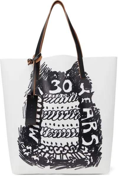 Marni White & Black Birthday Tribeca N/s Tote In 00n99 Black
