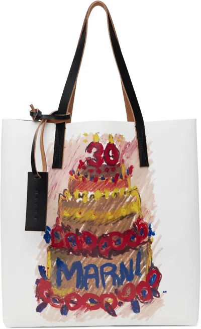 Marni White & Black Two Tone Tribeca  30th Anniversary Tote In 00c13 Pink Gummy