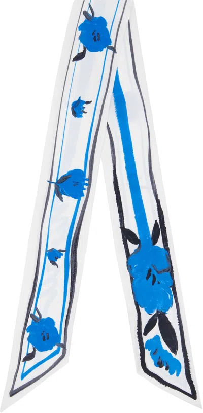 Marni White & Blue Floral Print Silk Bandeau Scarf