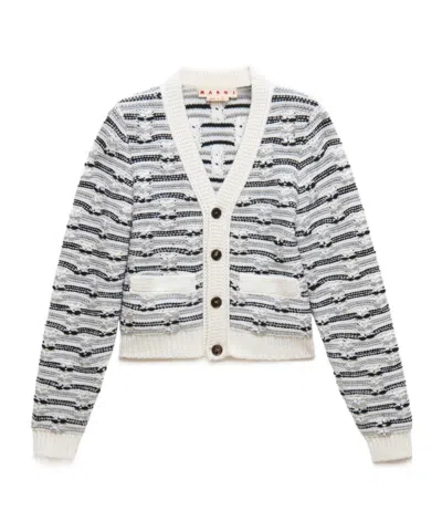 Marni White And Blue Mixed Stitch Wool Cardigan