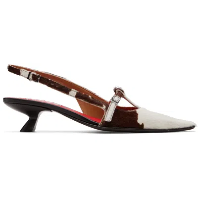 Marni White & Brown Cow-print Ponyhair Katty Slingback Heels