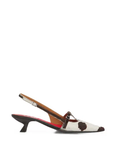 Marni White And Brown Cow-print Ponyhair Katty Slingback Pumps In Multi