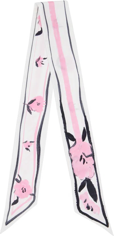 Marni White & Pink Floral Print Silk Bandeau Scarf