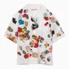MARNI MARNI WHITE BOWLING SHIRT WITH FLOWER PRINT IN COTTON MEN