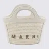 Marni White Canvas And Leather Tropicalia Mini Top Handle Bag In Sand