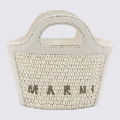 Marni White Canvas And Leather Tropicalia Mini Top Handle Bag In Sand