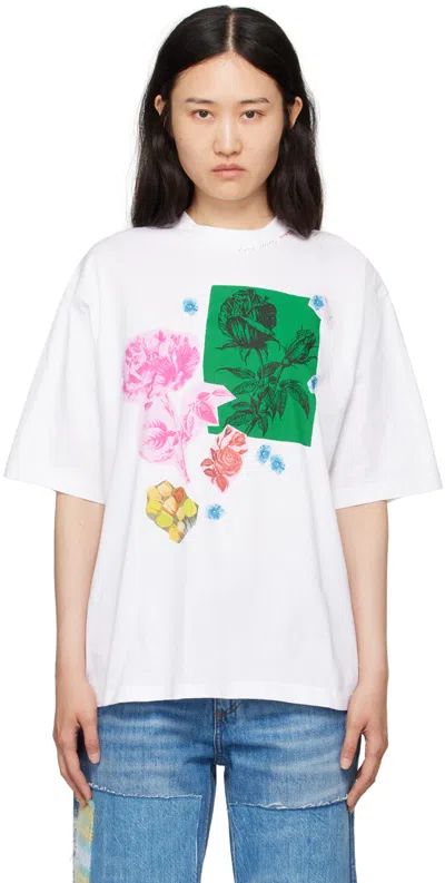 Marni White Collage Flowers T-shirt In Cfw01 Lily White