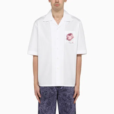 Marni White Cotton Bowling Shirt With Flower Applique Men